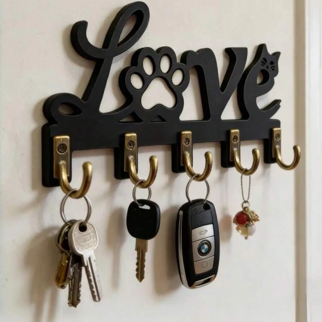 Wooden 'Home' Wall Key Holder with Hooks