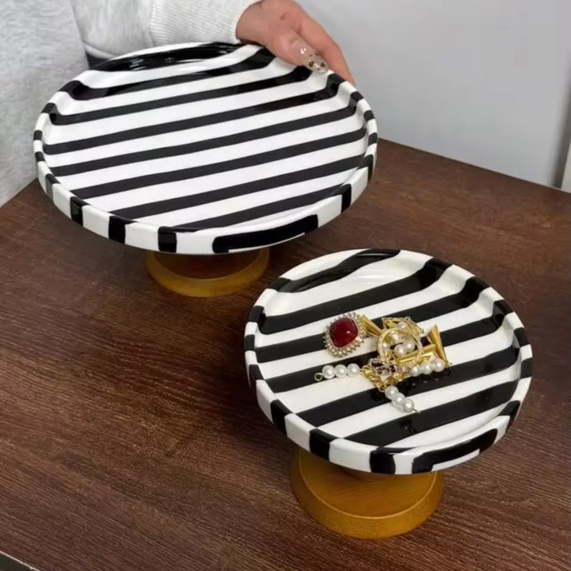Black and White Striped Decorative Tray