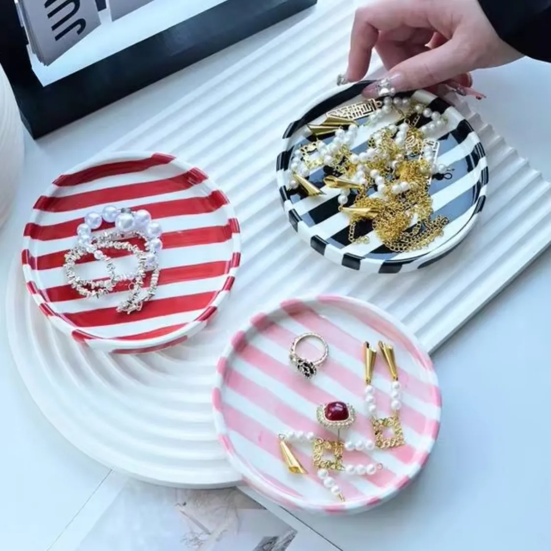 Black and White Striped Decorative Tray