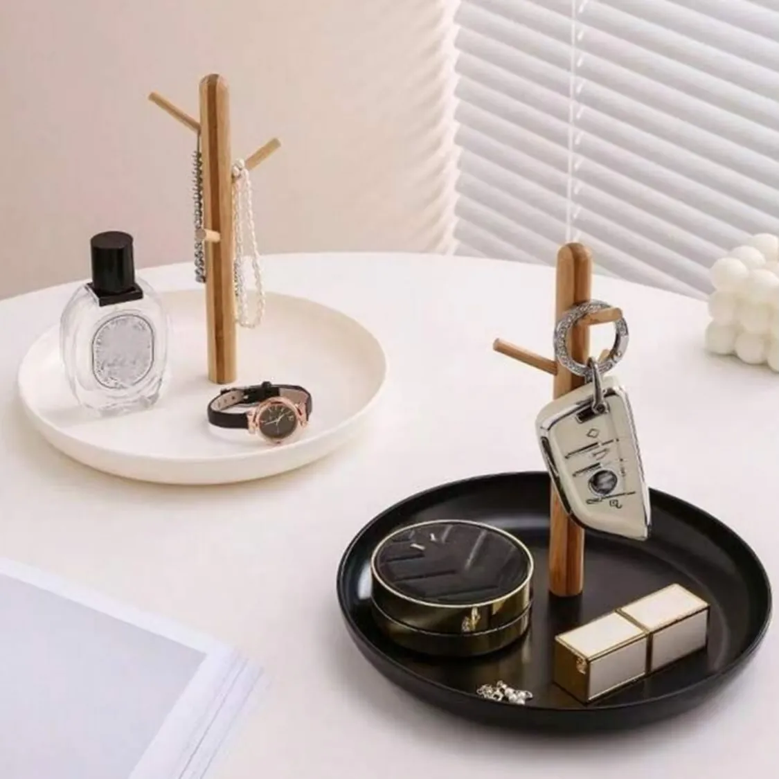 Black and White Striped Decorative Tray