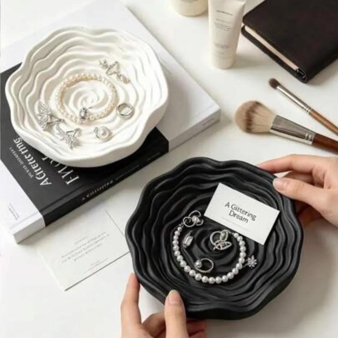 Black and White Striped Decorative Tray