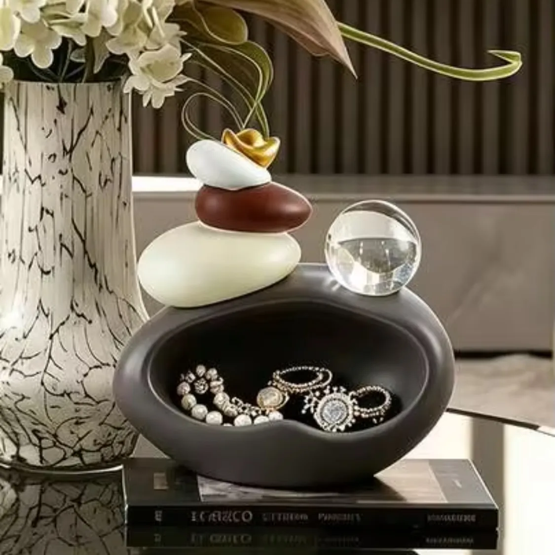 Black and White Striped Decorative Tray