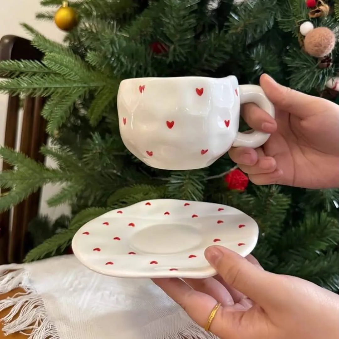 Heart Pattern Ceramic Cup and Saucer Set