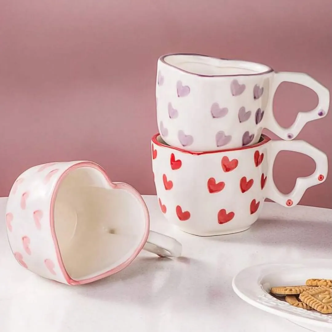 Heart Pattern Ceramic Cup and Saucer Set