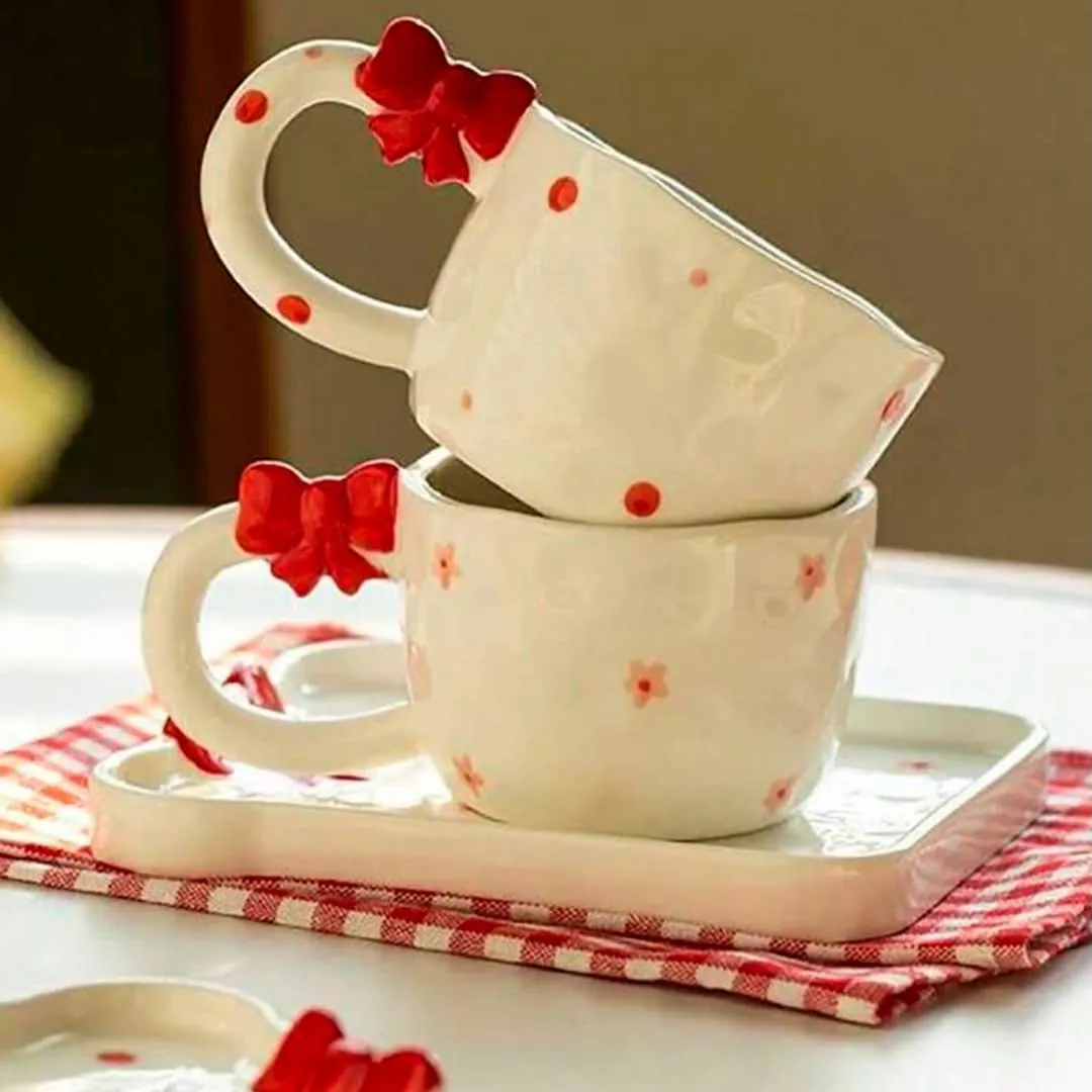 Heart Pattern Ceramic Cup and Saucer Set