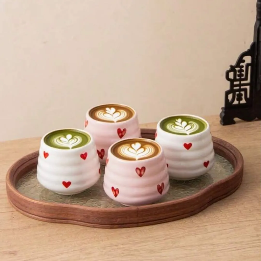 Heart Pattern Ceramic Cup and Saucer Set