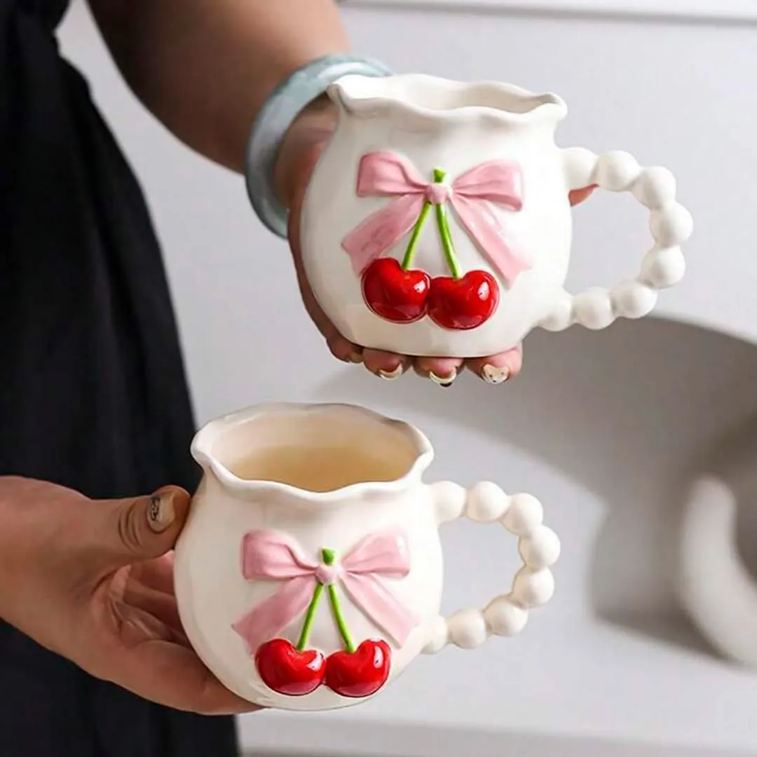 Heart Pattern Ceramic Cup and Saucer Set