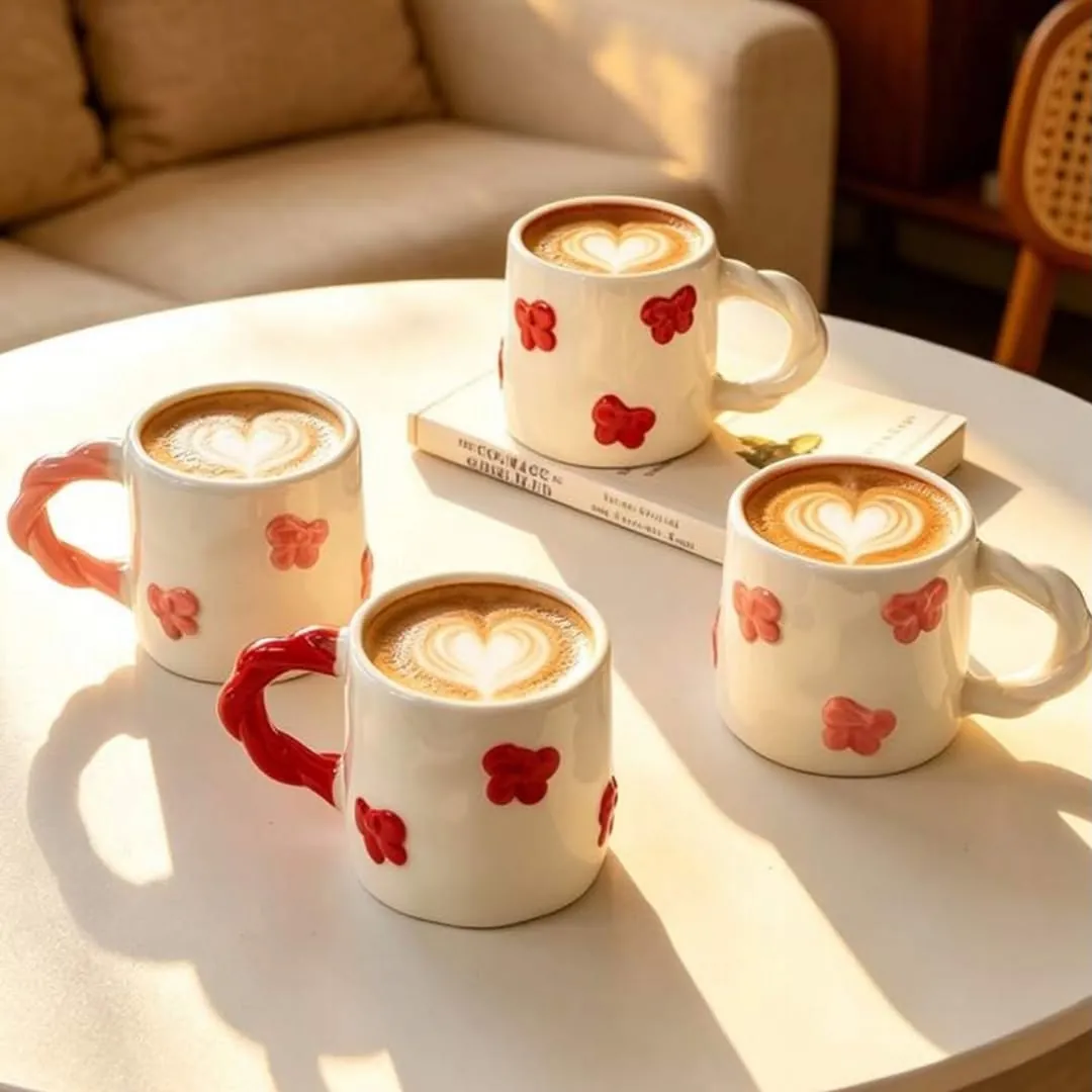 Heart Pattern Ceramic Cup and Saucer Set
