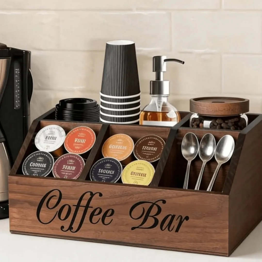 Wooden Coffee Bar Organizer