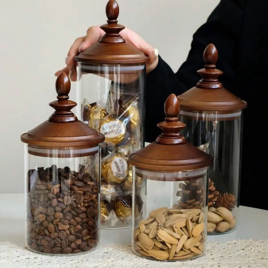 Glass Storage Jars with Wooden Lids
