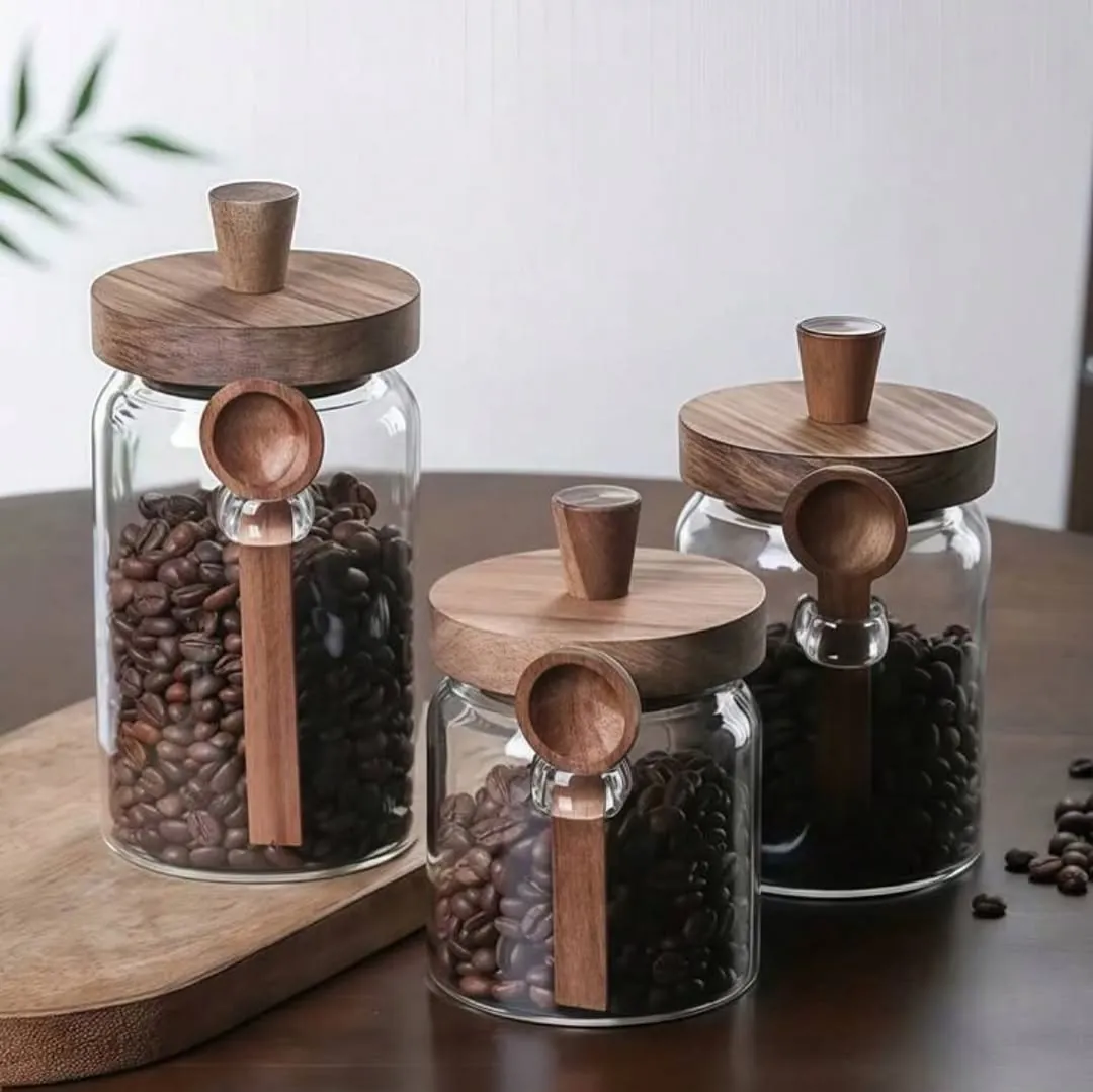Glass Storage Jars with Wooden Lids