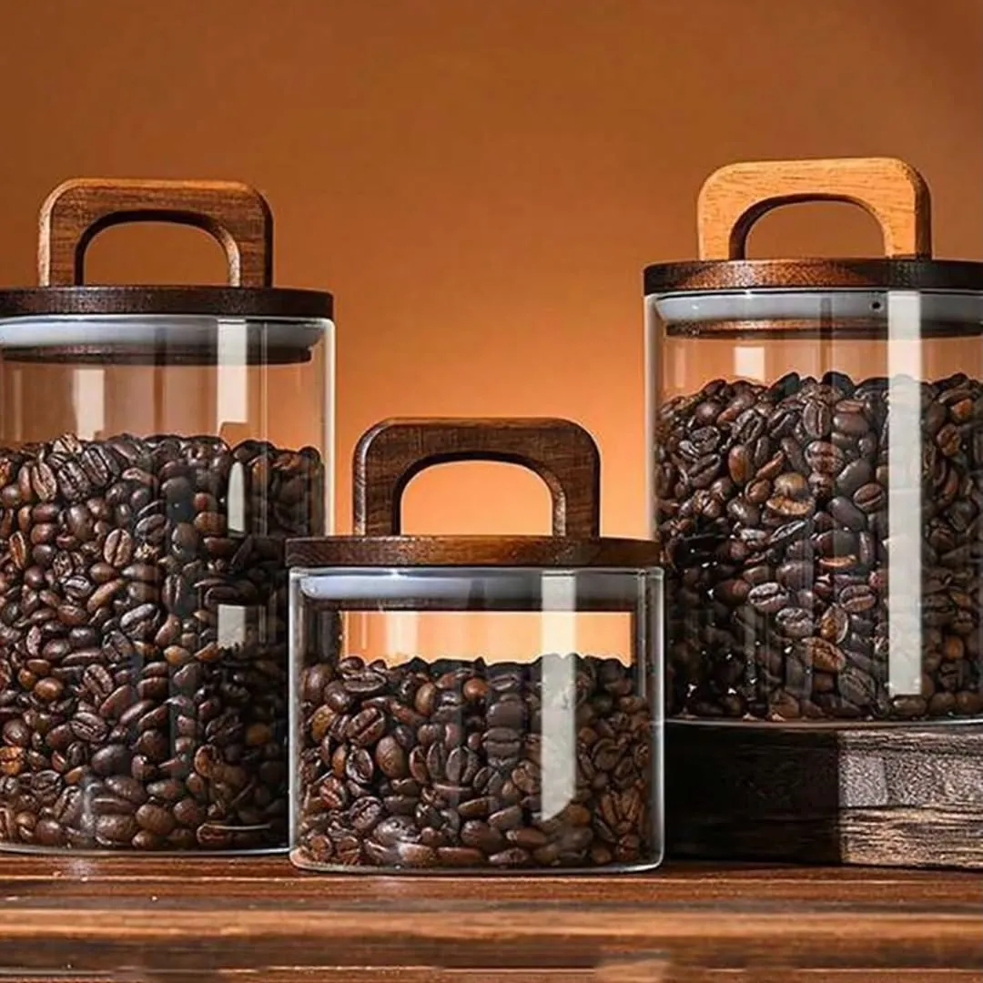 Glass Storage Jars with Wooden Lids