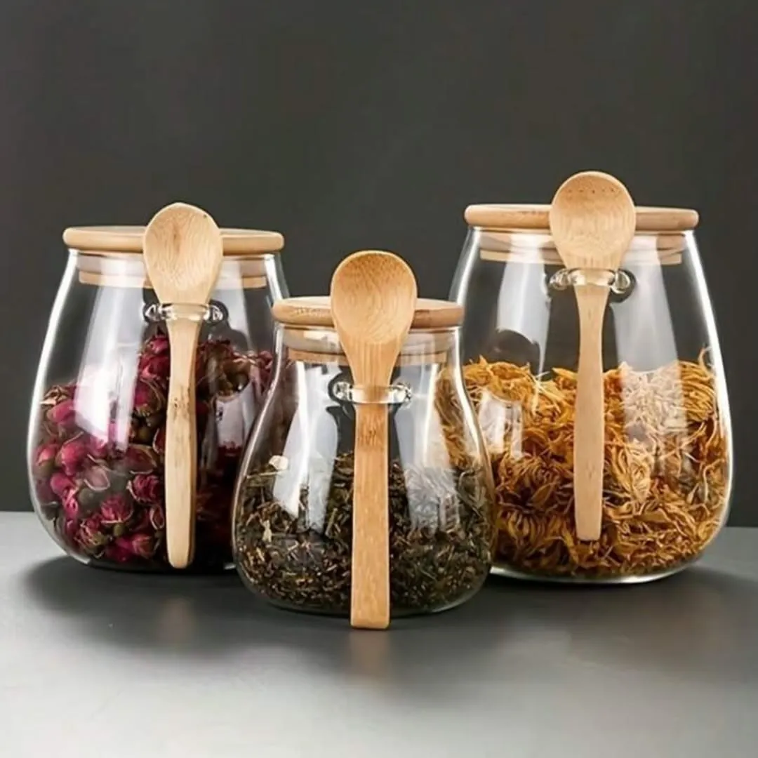 Glass Storage Jars with Wooden Lids