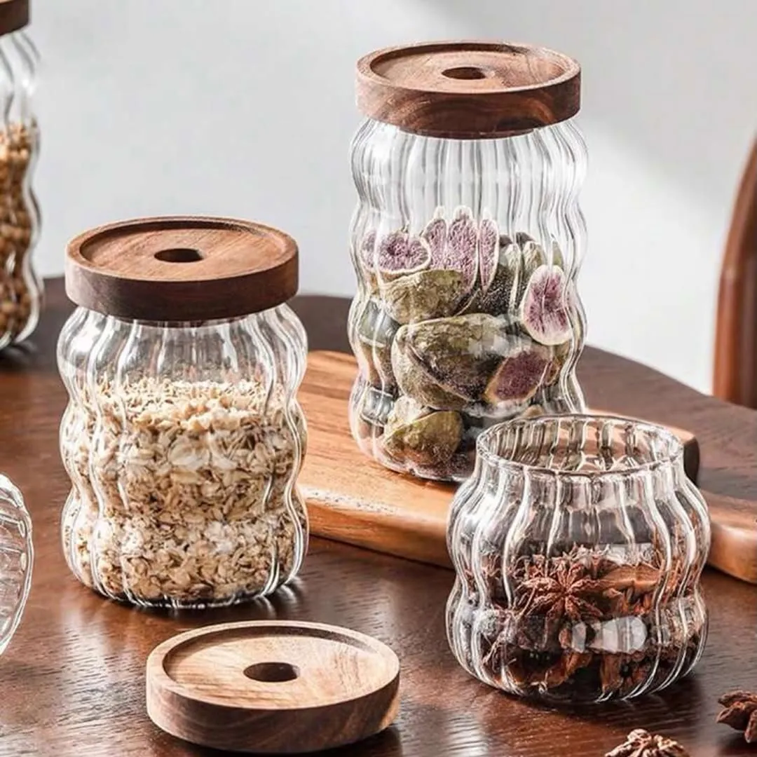 Glass Storage Jars with Wooden Lids