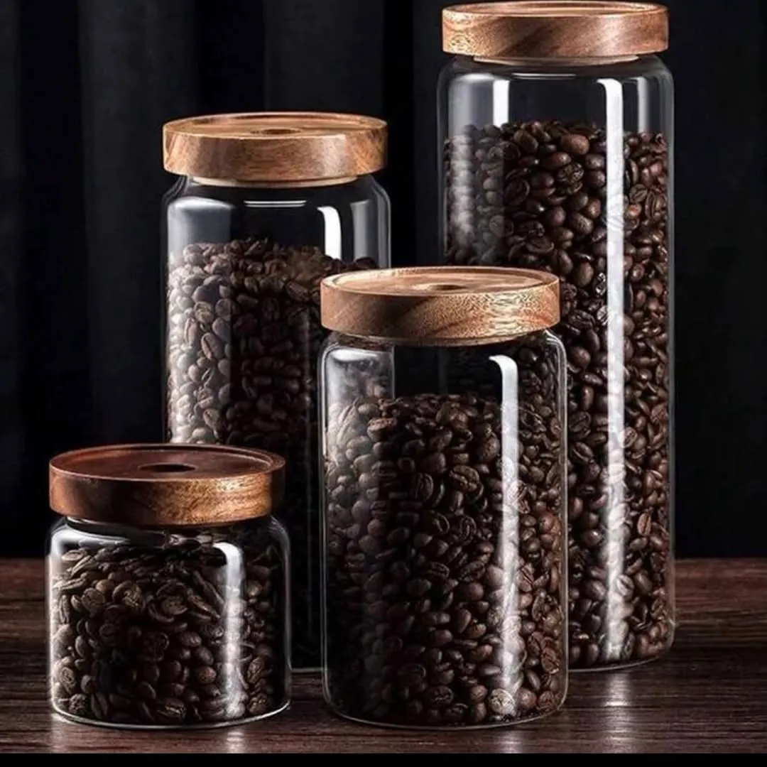 Glass Storage Jars with Wooden Lids