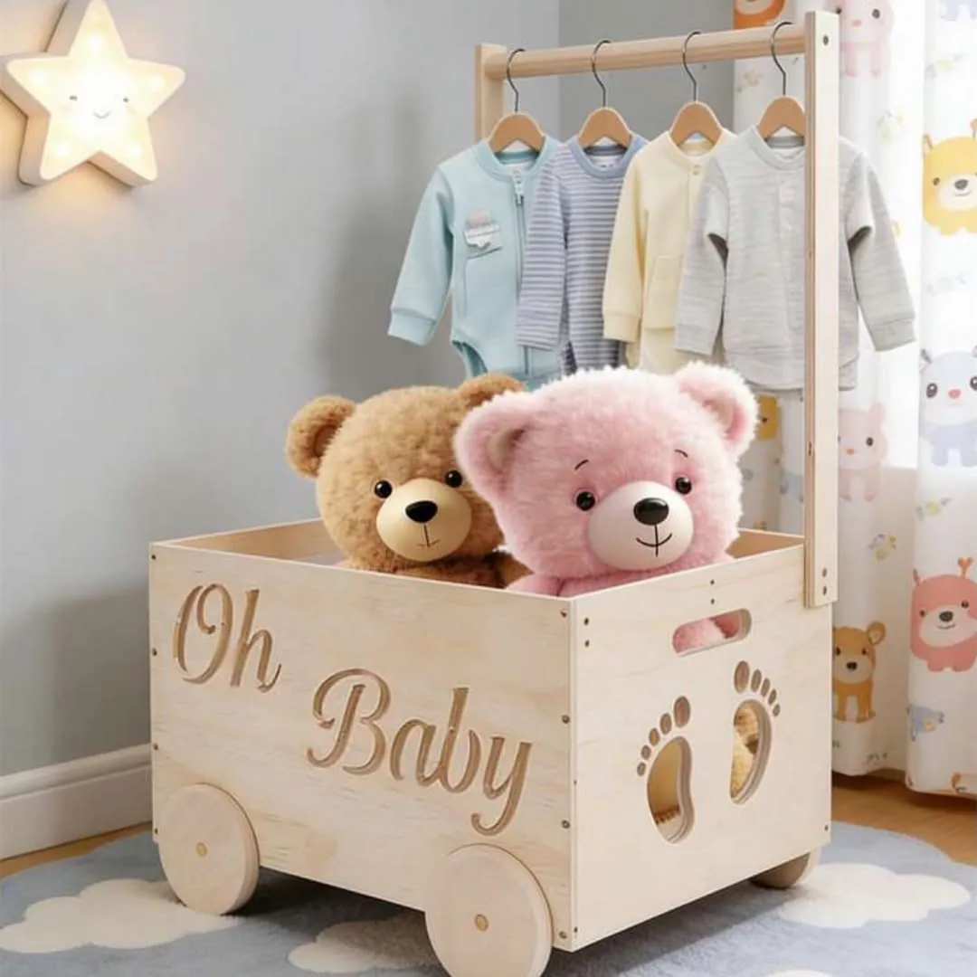 Wooden Children's Clothing Rack with Toy Bin
