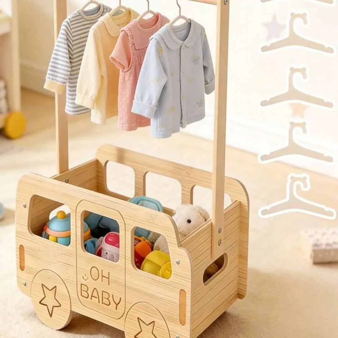 Wooden Children's Clothing Rack with Toy Bin
