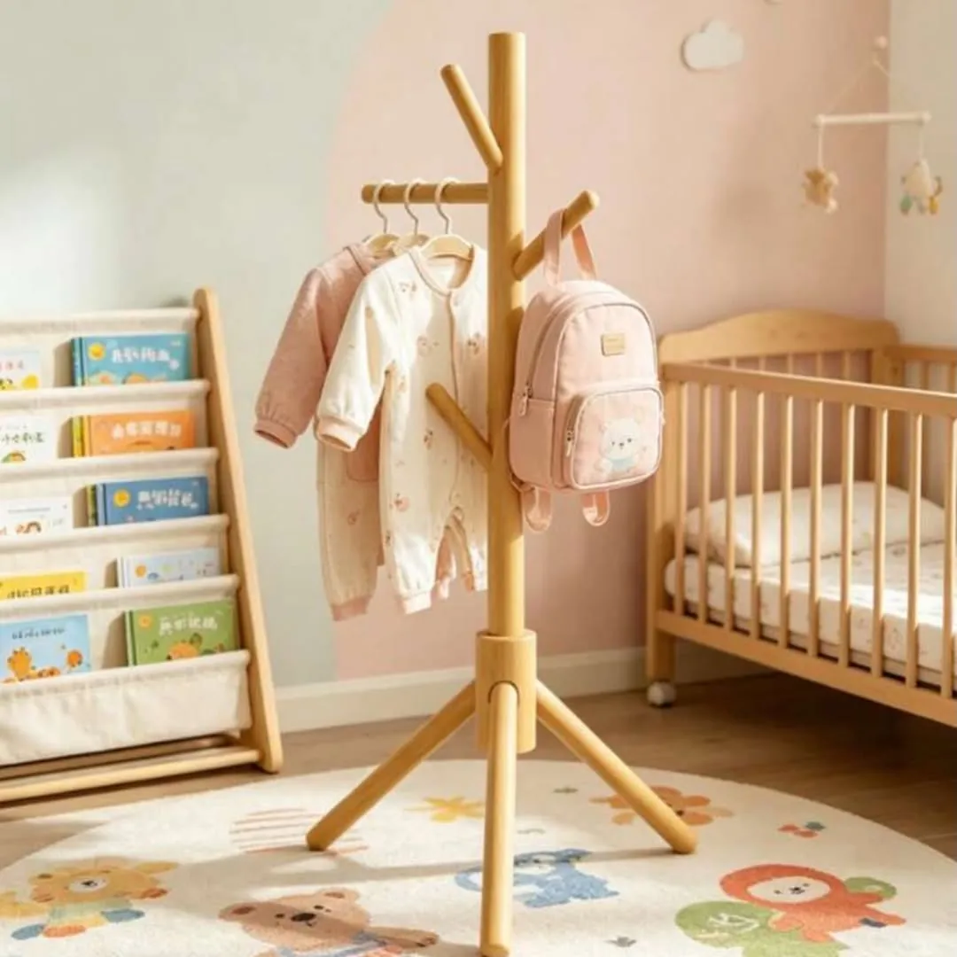 Wooden Children's Clothing Rack with Toy Bin