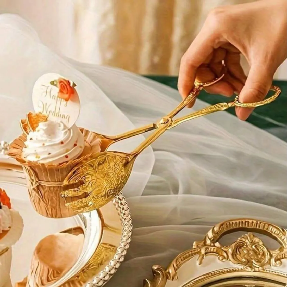 Gold Decorative Dessert Tongs