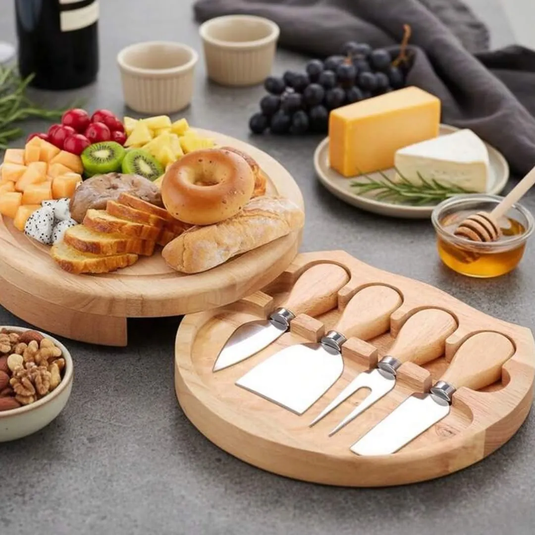 Wooden Cheese Board and Knife Set