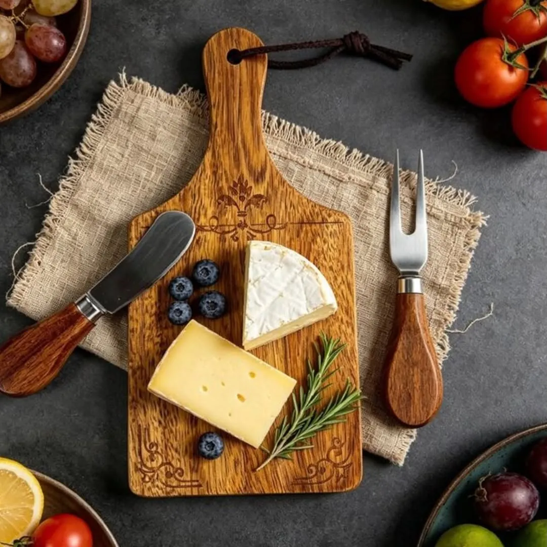 Wooden Cheese Board and Knife Set