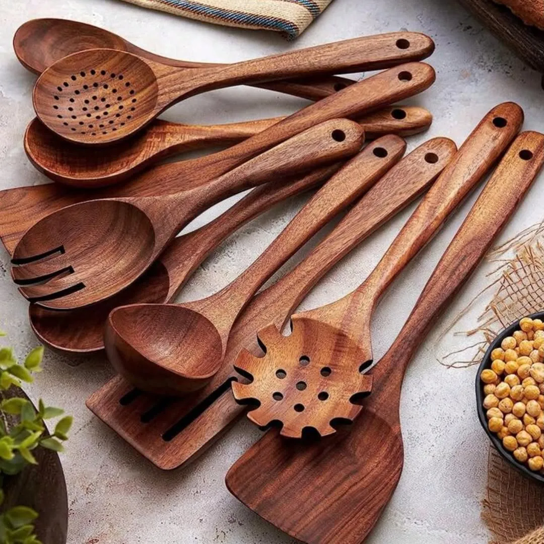 Wooden Kitchen Utensil Set with Holder