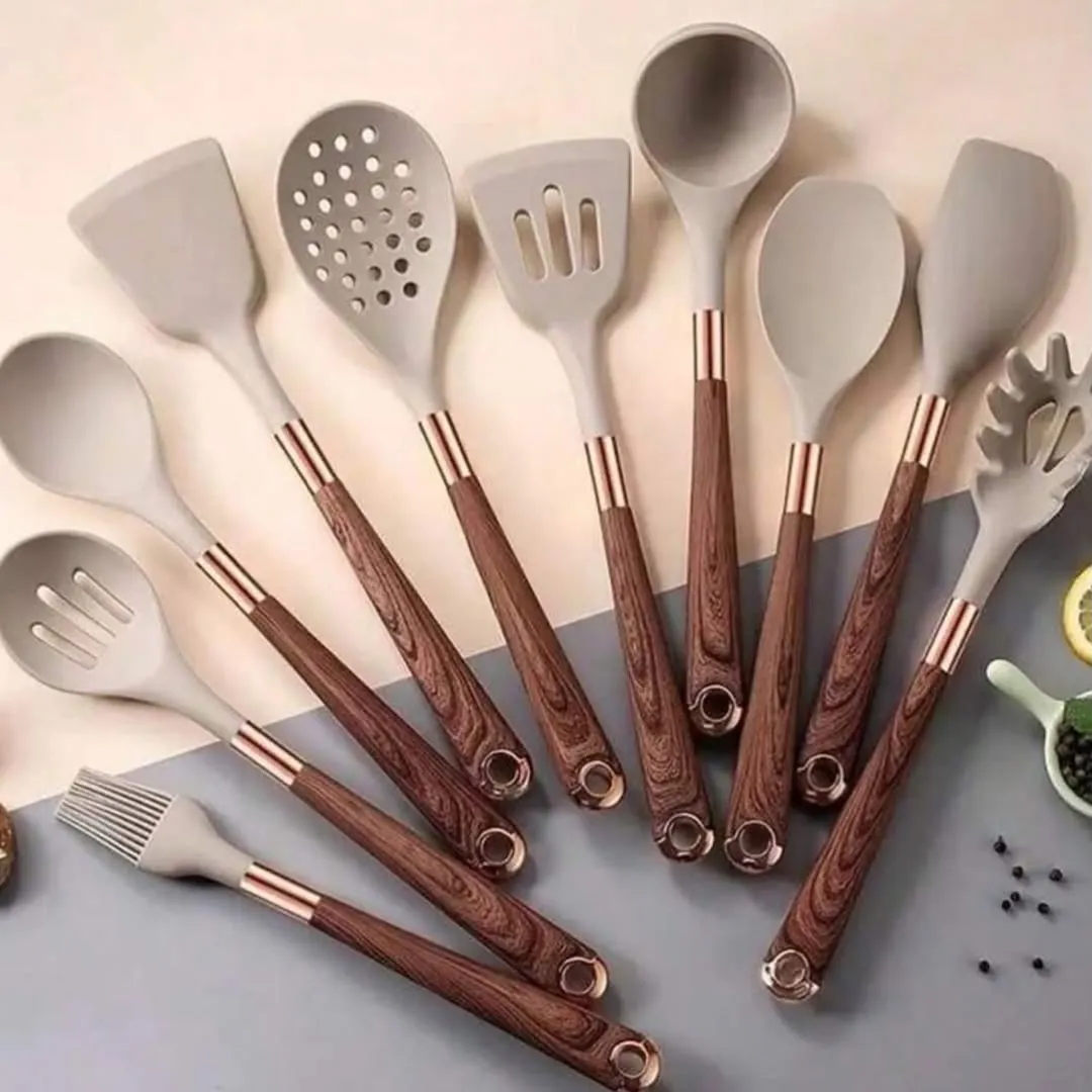 Wooden Kitchen Utensil Set with Holder