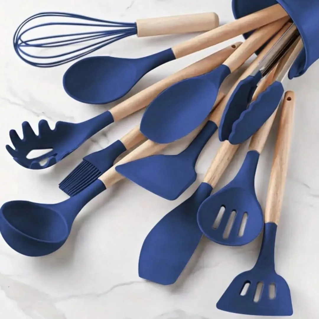 Wooden Kitchen Utensil Set with Holder