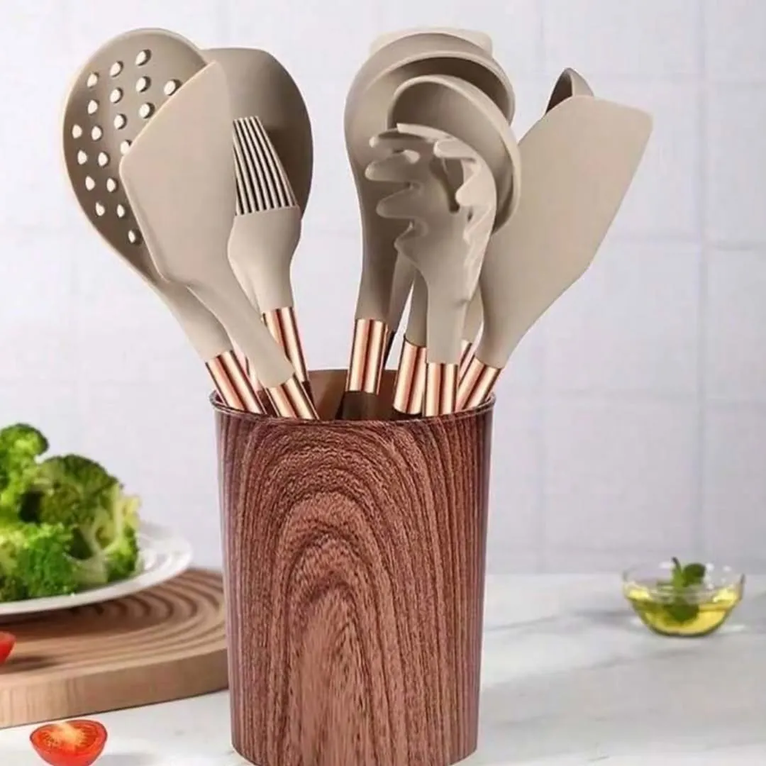 Wooden Kitchen Utensil Set with Holder