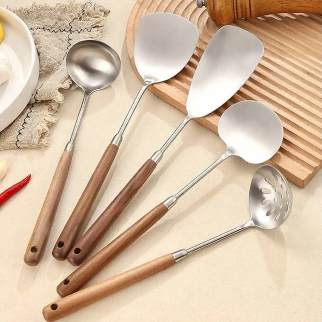 Wooden Kitchen Utensil Set with Holder