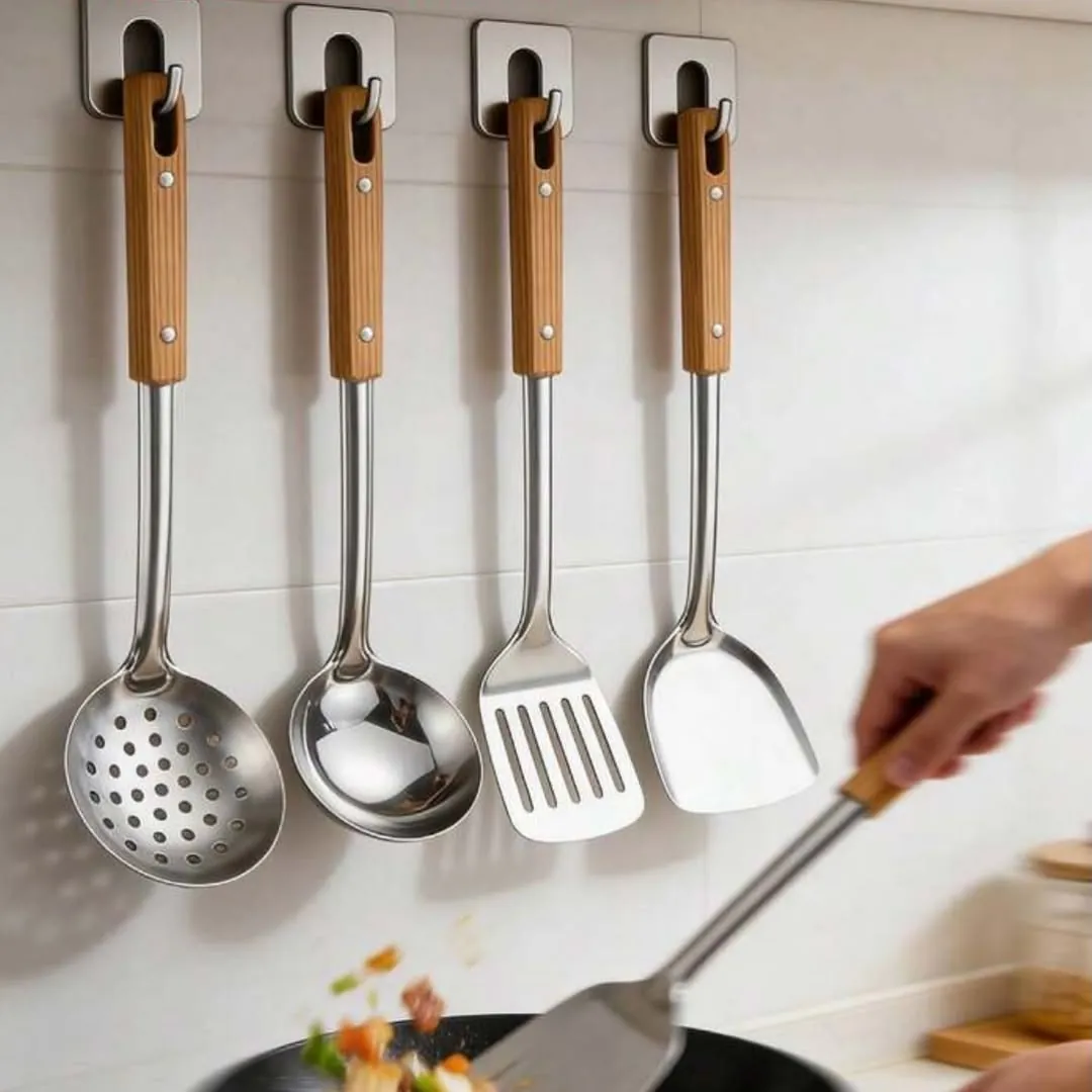 Wooden Kitchen Utensil Set with Holder