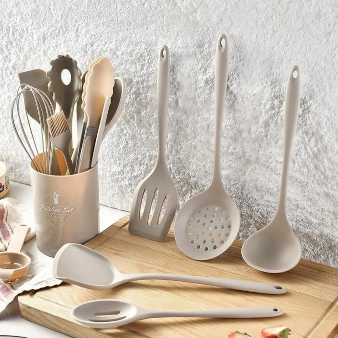 Wooden Kitchen Utensil Set with Holder