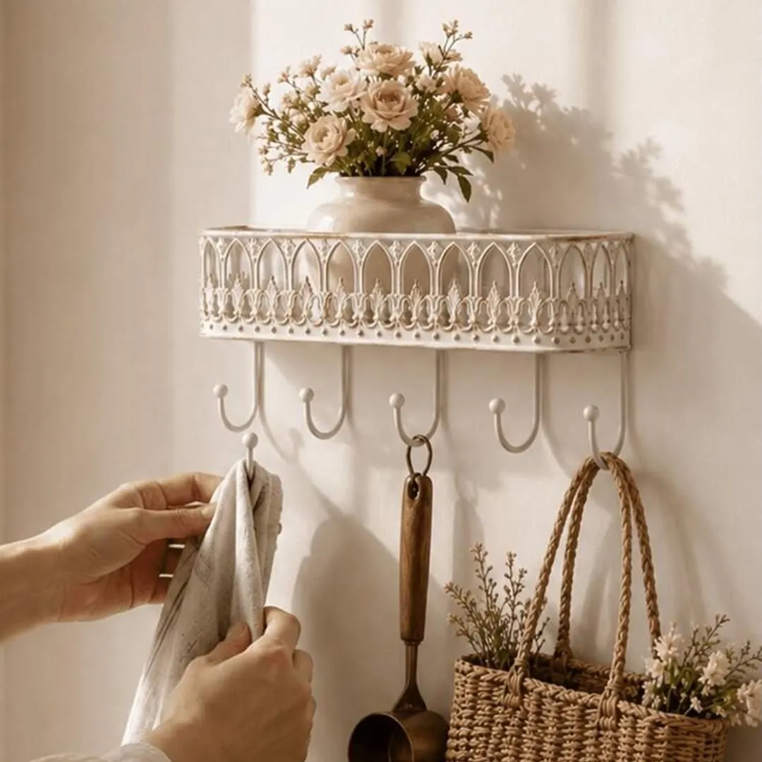 Wall-Mounted Decorative Shelf with Hooks