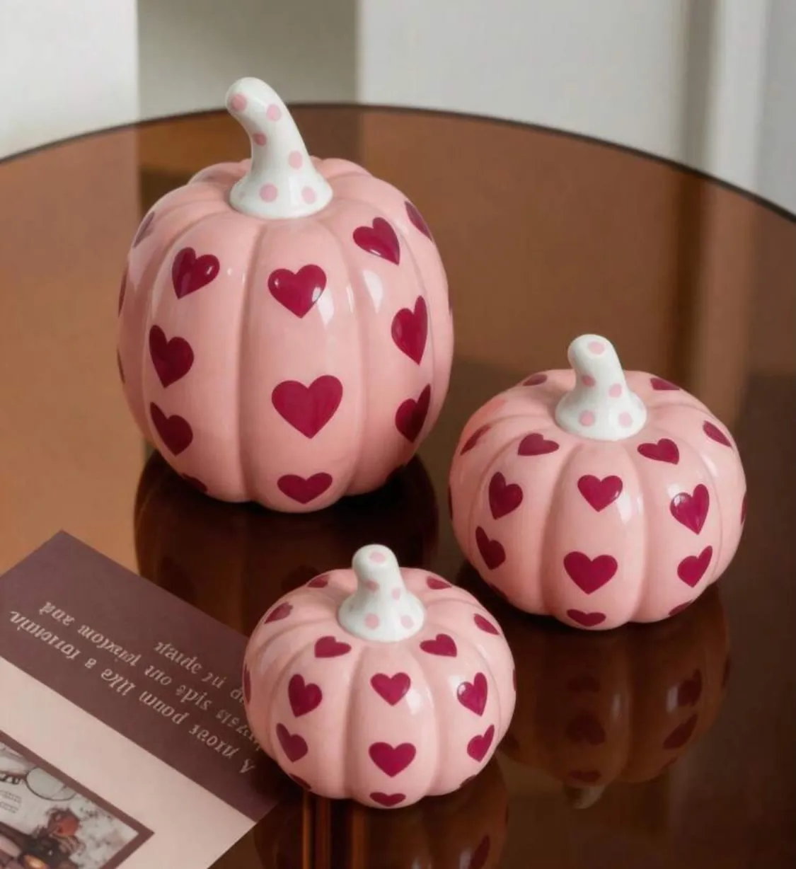 Heart Pattern Ceramic Pumpkin Containers