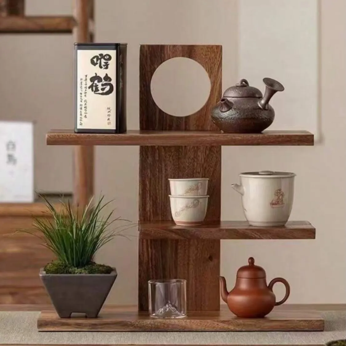 Wooden Kitchen Shelf with Acrylic Supports