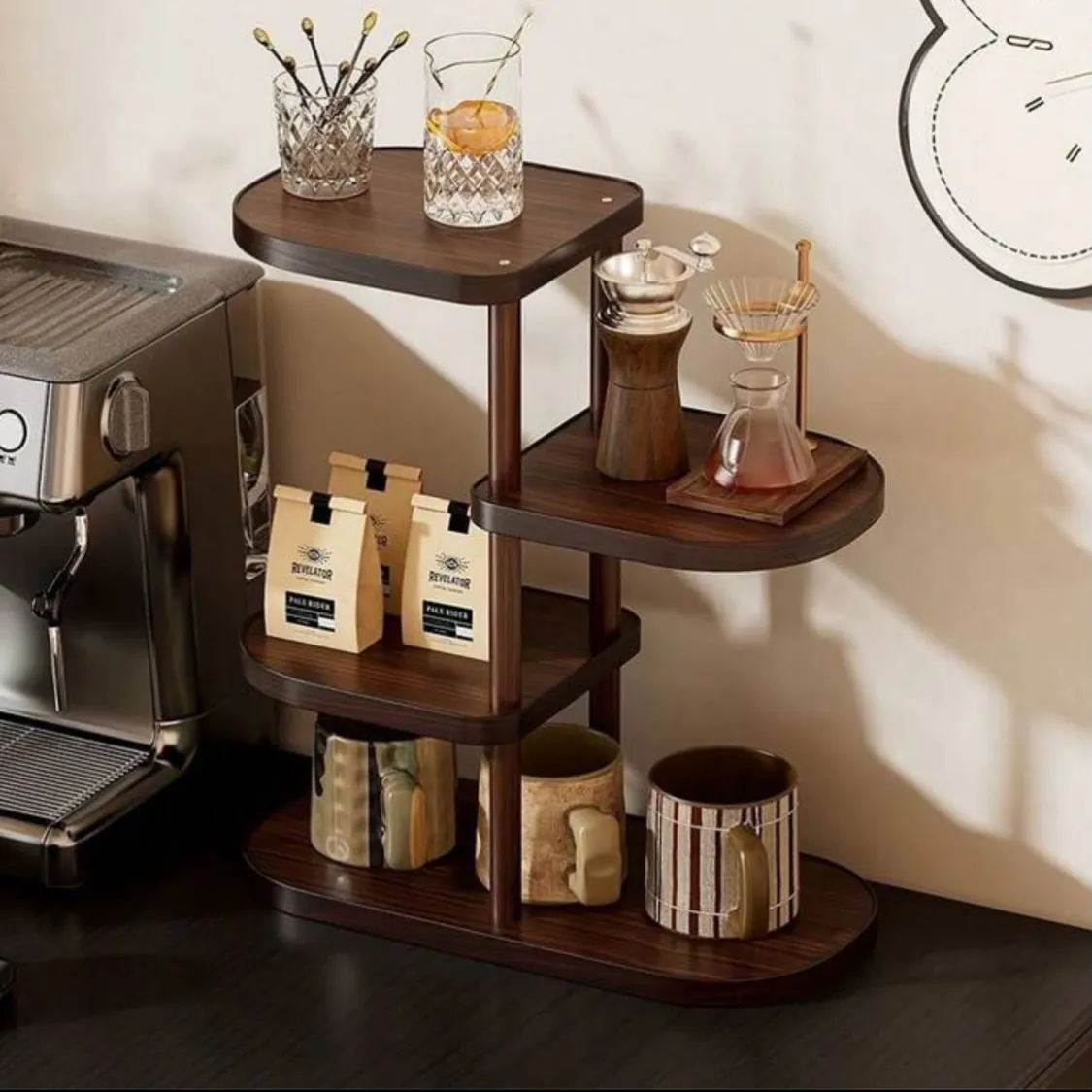 Wooden Kitchen Shelf with Acrylic Supports