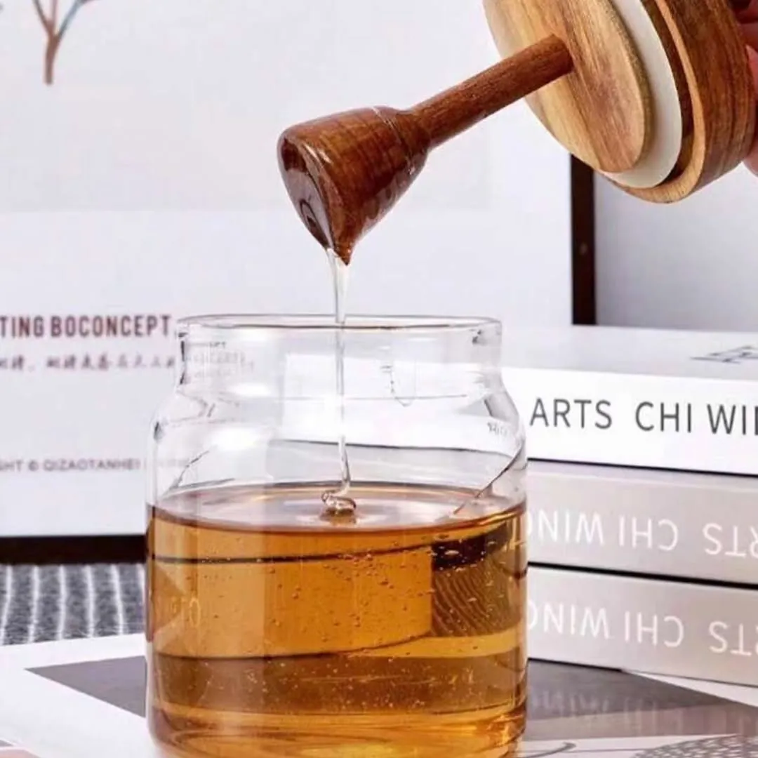Honey Jar with Wooden Stand and Dipper