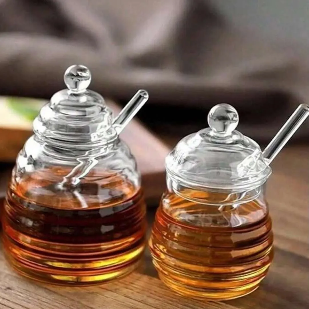 Honey Jar with Wooden Stand and Dipper