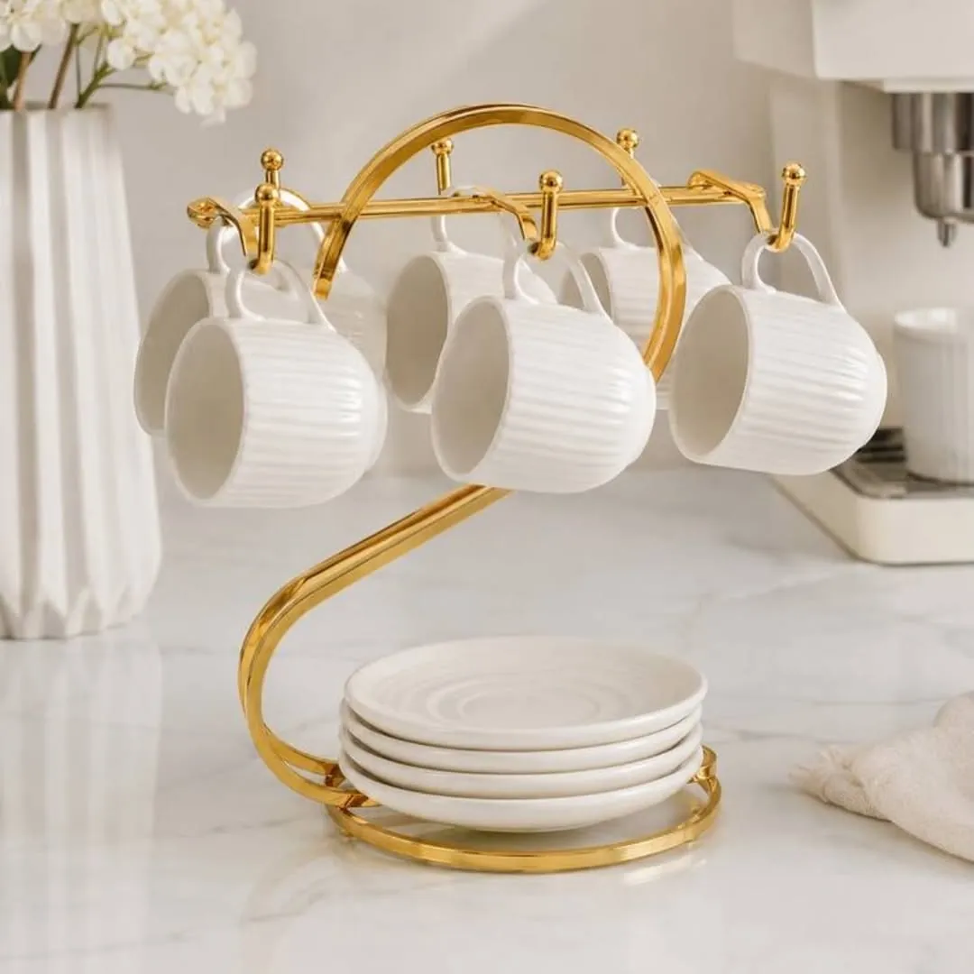 Gold Coffee Cup and Saucer Holder