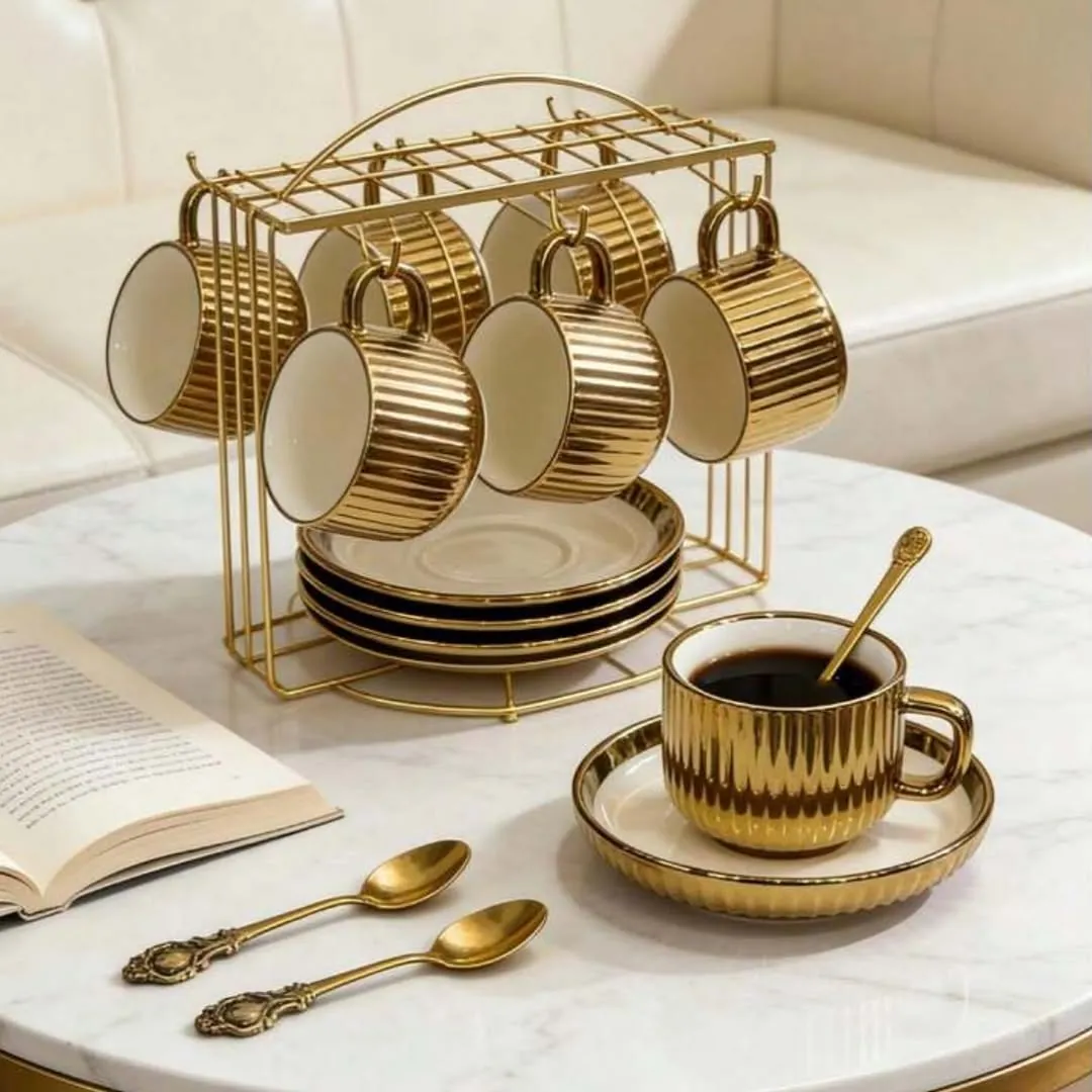 Gold Coffee Cup and Saucer Holder