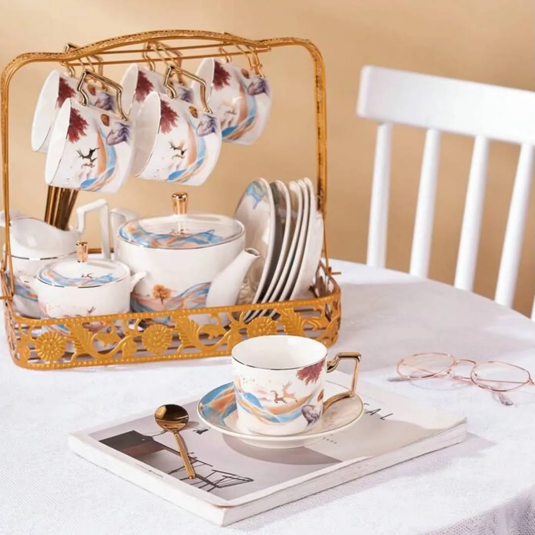 Gold Coffee Cup and Saucer Holder