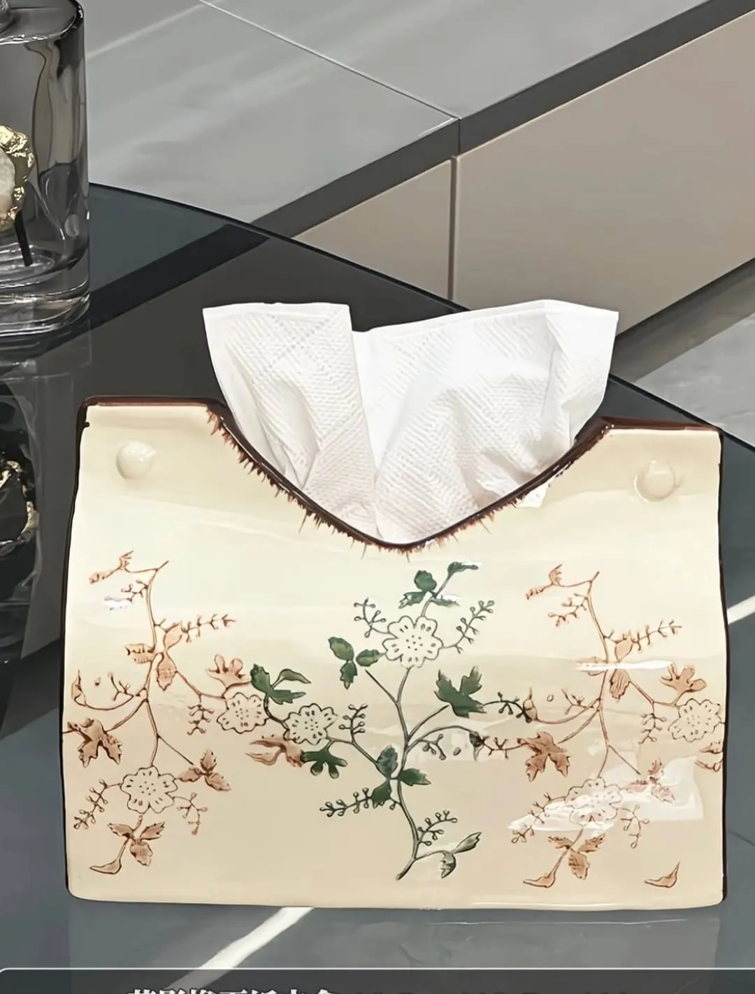 Floral Ceramic Tissue Box and Jar Set
