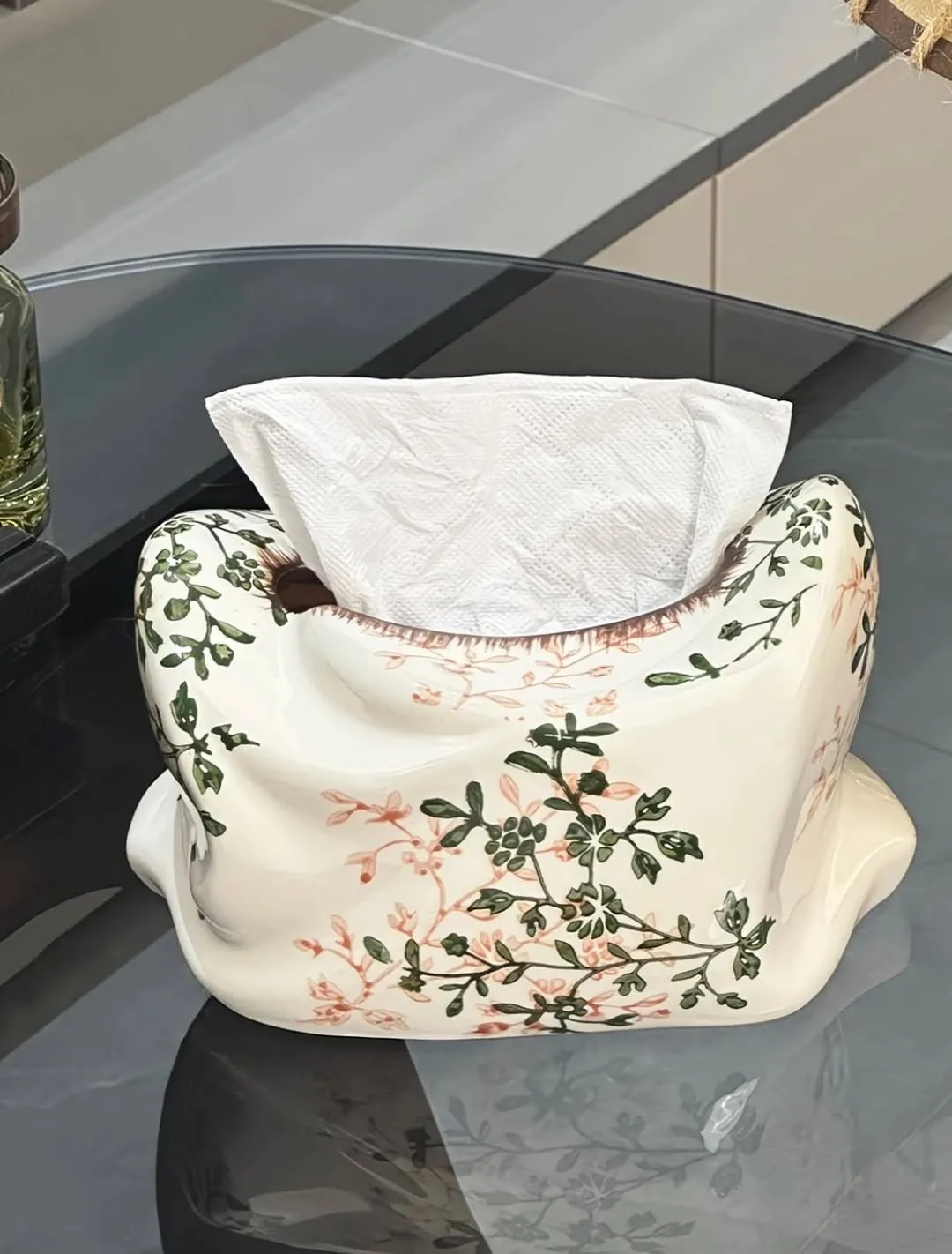 Floral Ceramic Tissue Box and Jar Set