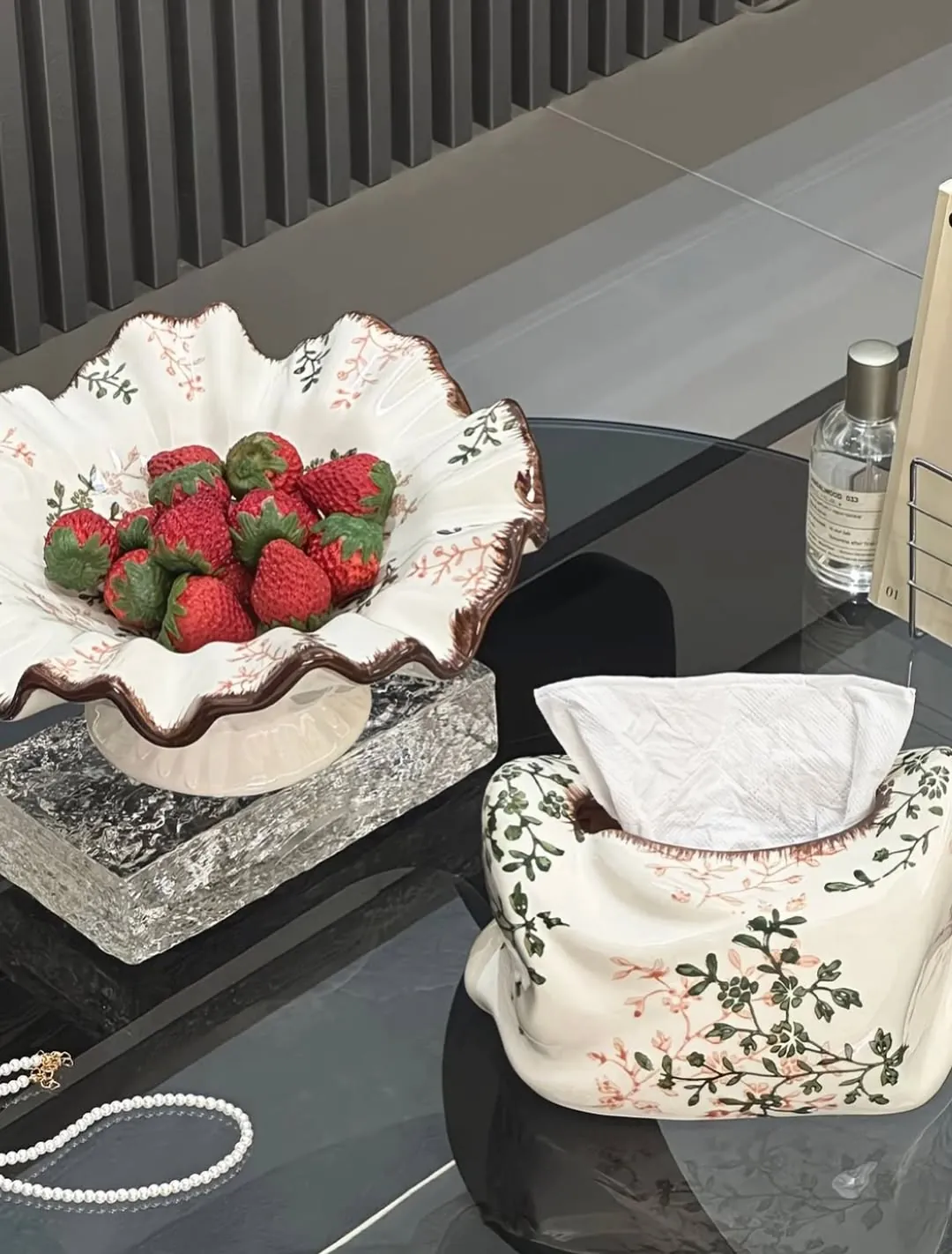 Floral Ceramic Tissue Box and Jar Set