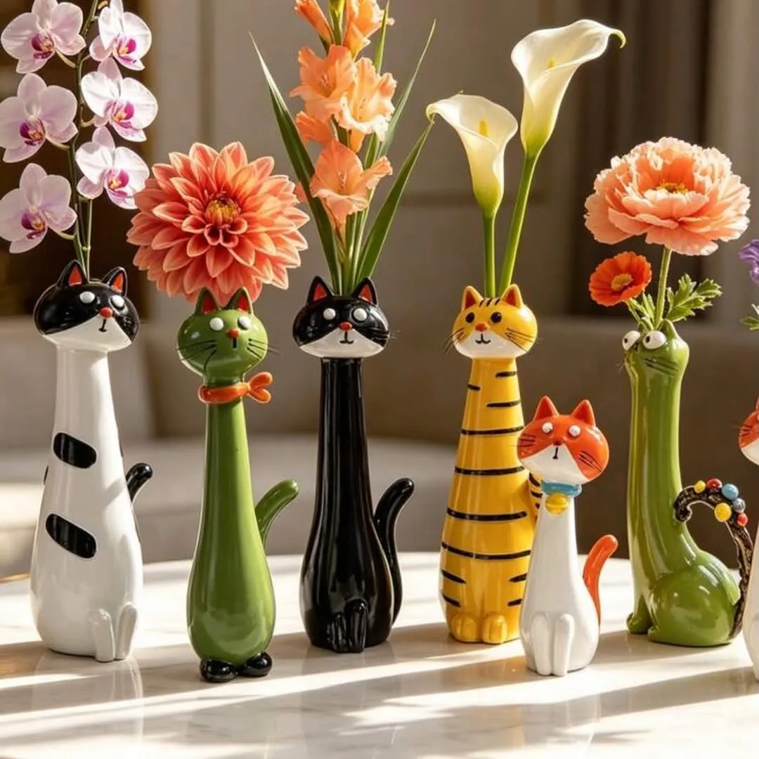 Cat-Shaped Decorative Vases