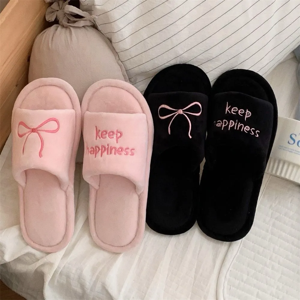 Women's Fuzzy Bow Slippers