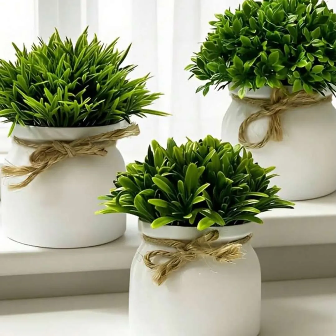 Decorative Artificial Green Plants in White Pots