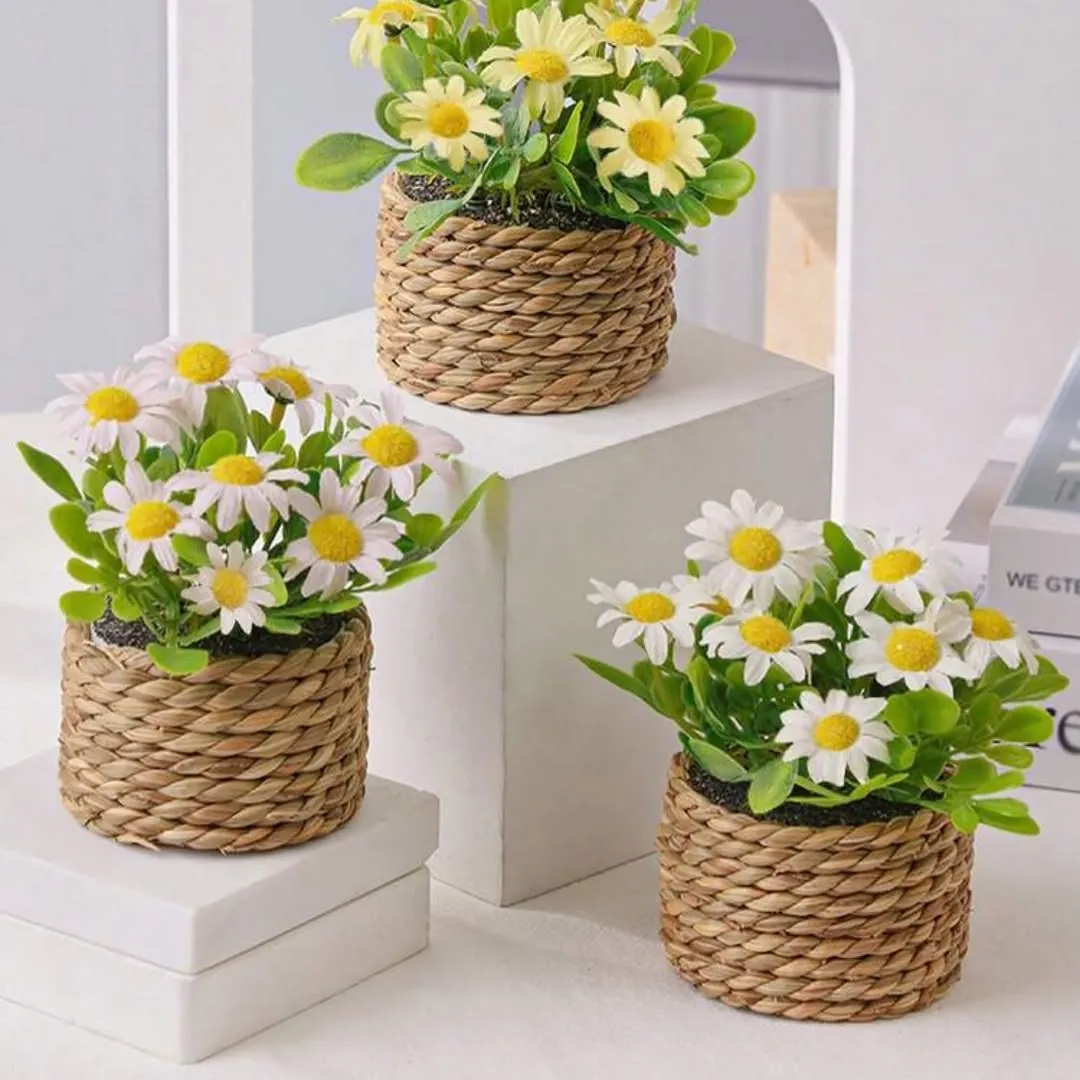 Decorative Artificial Green Plants in White Pots