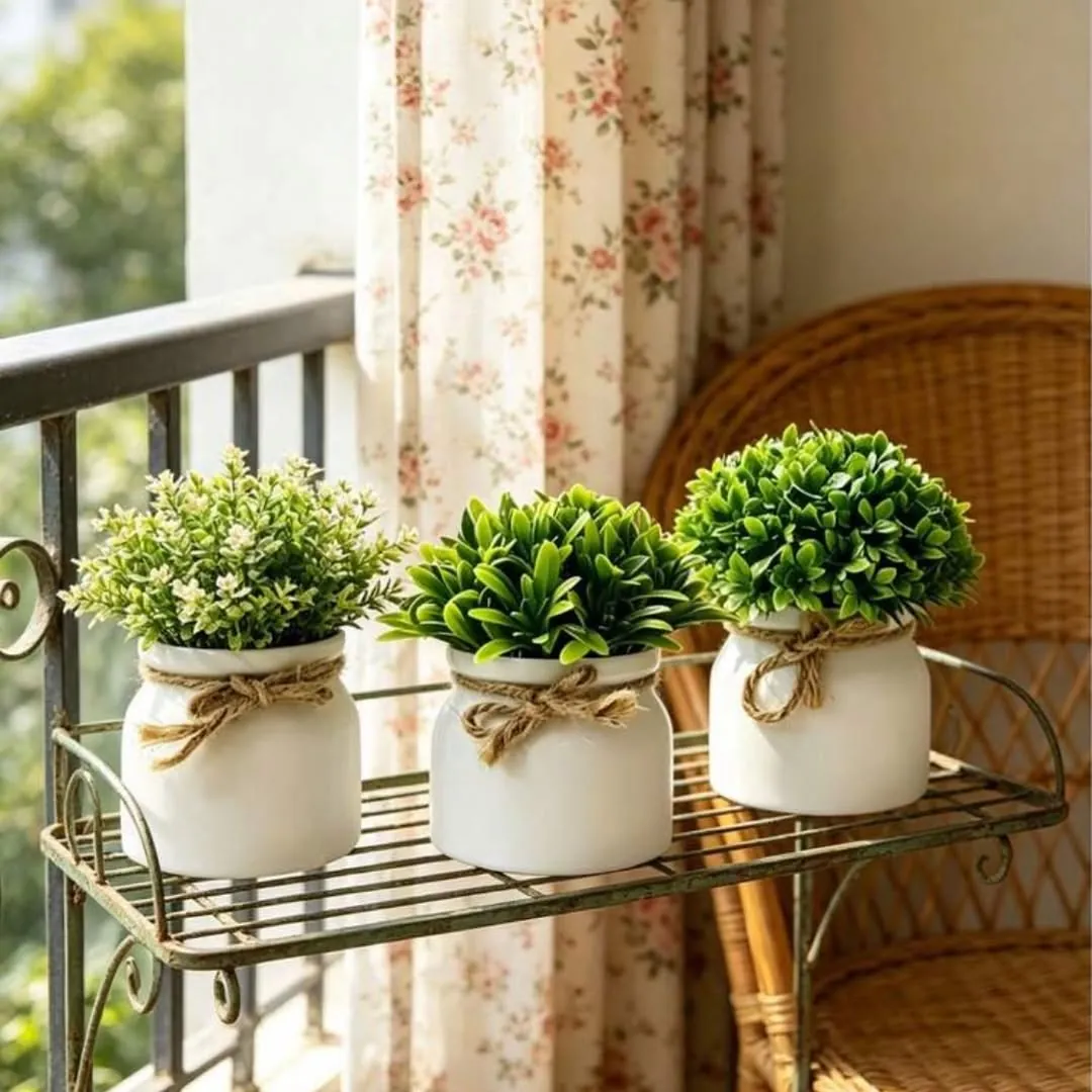 Decorative Artificial Green Plants in White Pots