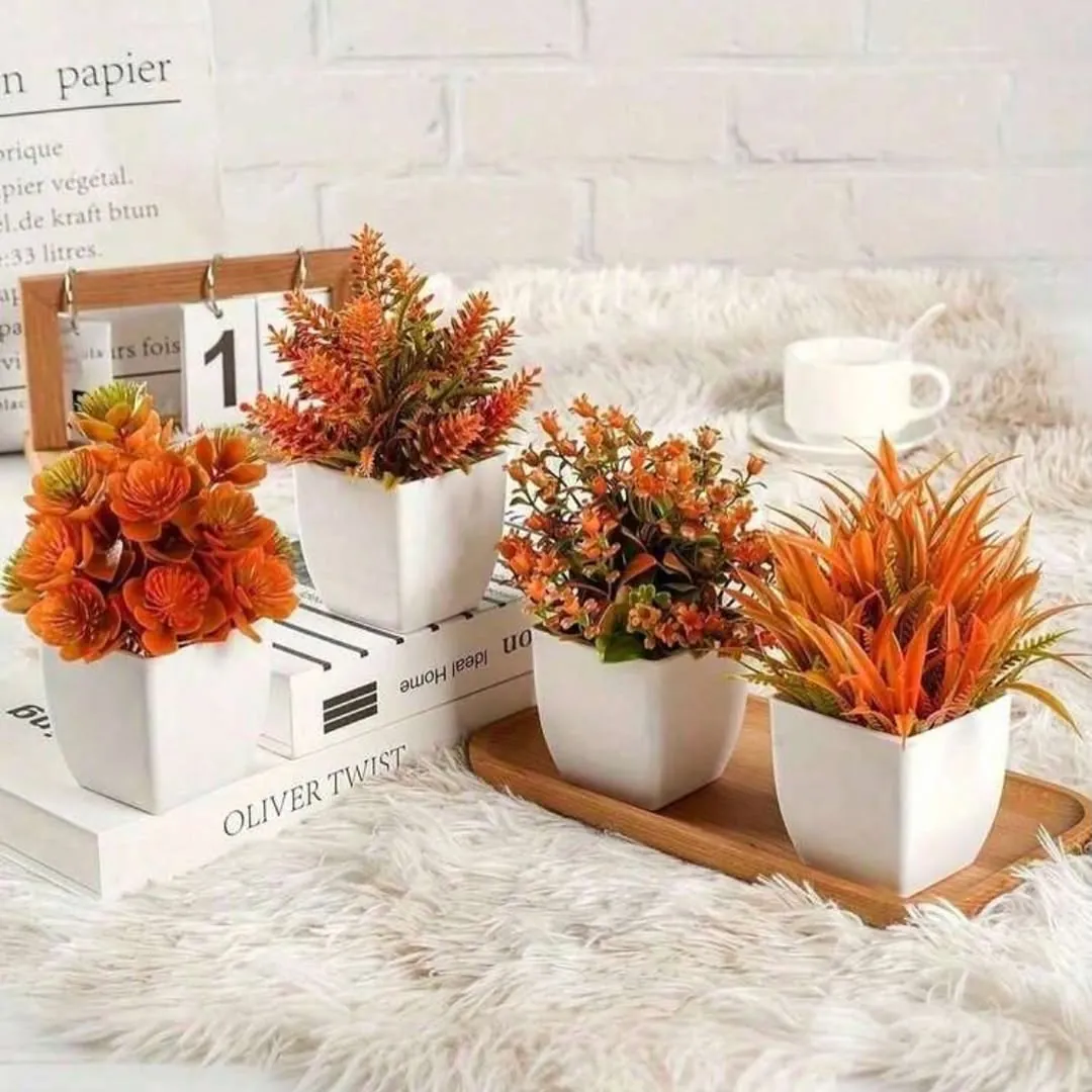 Decorative Artificial Green Plants in White Pots